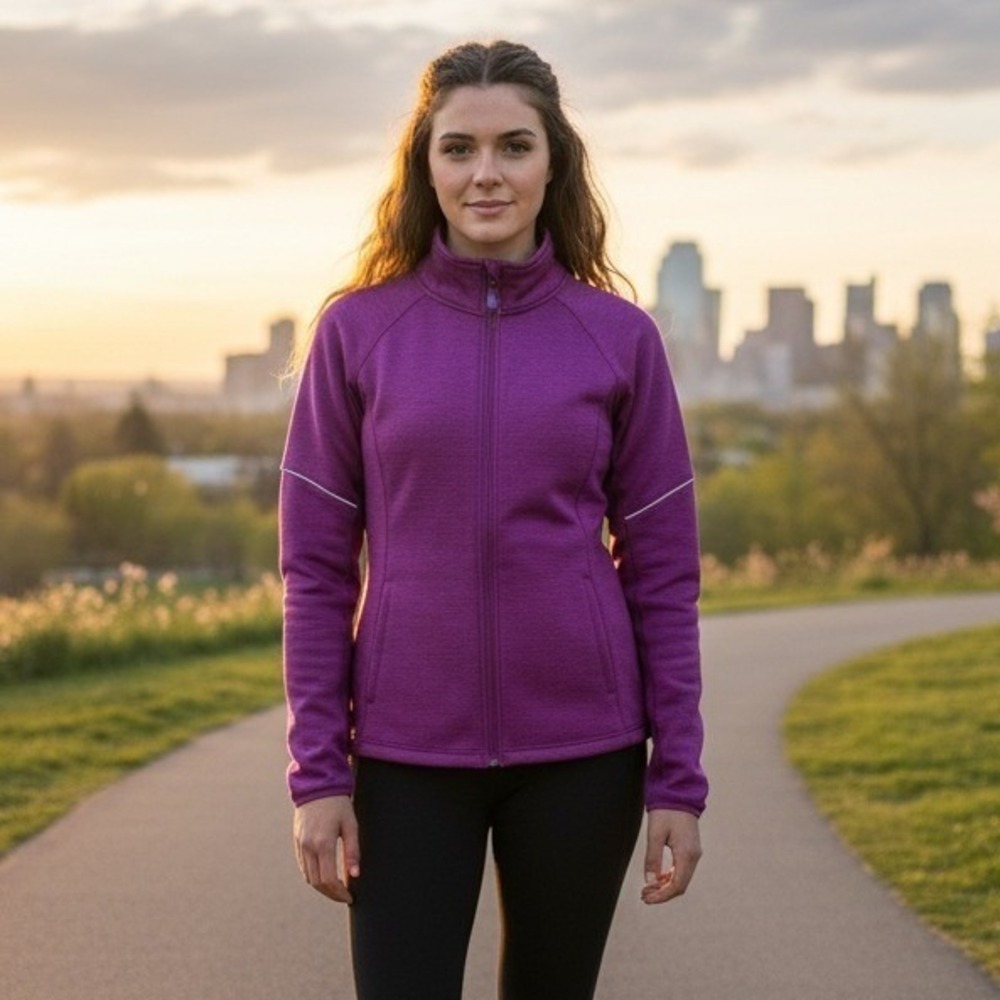 Danskin Now Jacket Womens Sz XL 16/18 Purple Full Zip Athletic Reflective Sleev